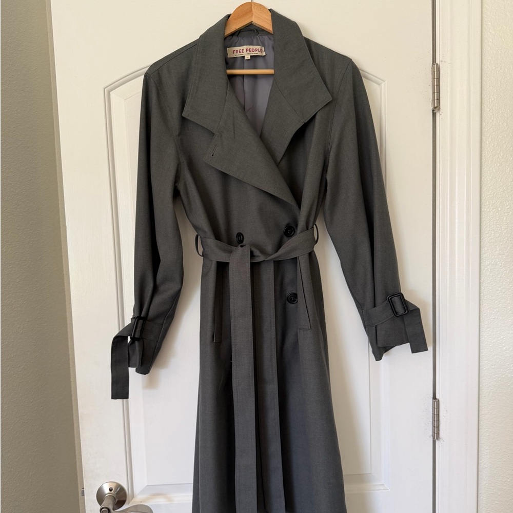 Free People Slate Gray Tailored Trench Coat